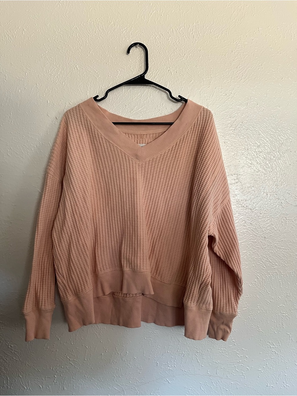 American Eagle Outfitters Blush V-Neck Waffle Knit Sweater
